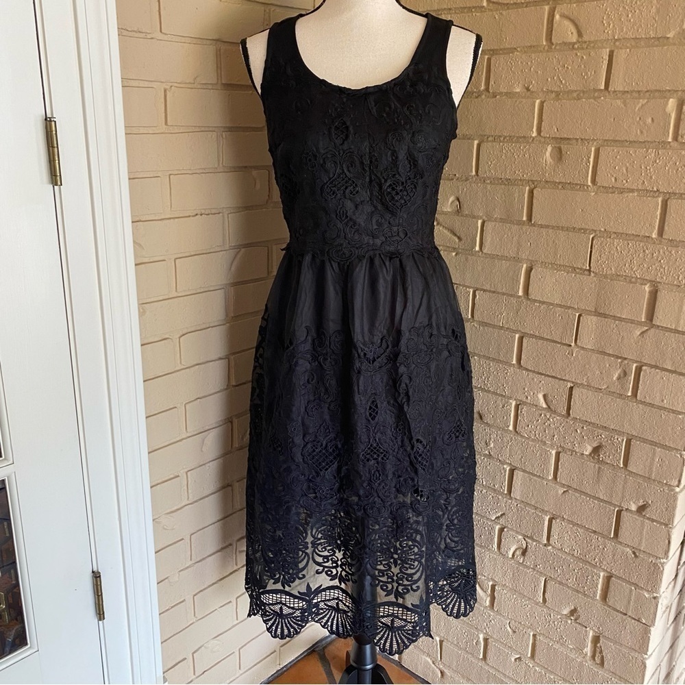 Altard State Black Eyelet Midi dress Size Medium M Wednesday Adams